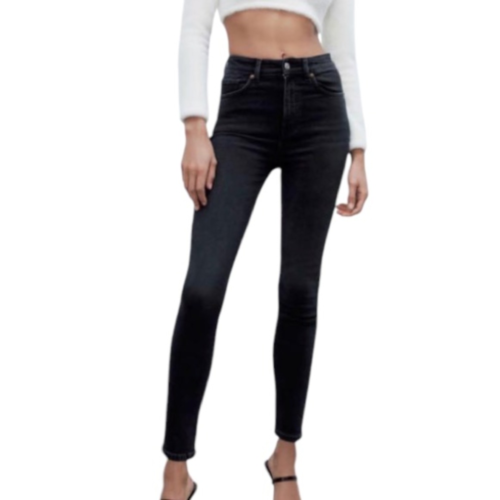 ZARA Trafaluc Denim Collection black high rise stretch skinny jeans size 6
